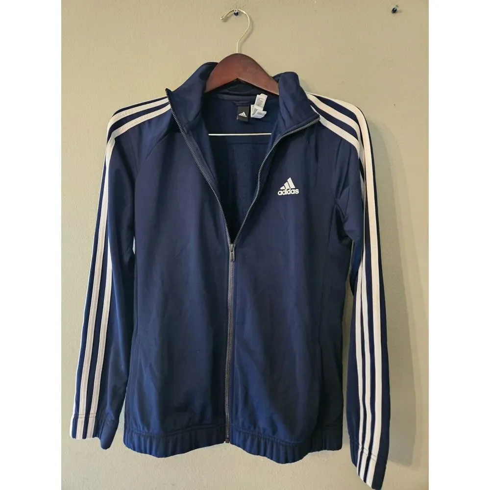 Adidas Full Zip‎ Warm Up Track Jacket Youth M 12-14 blue and white 3 stripe